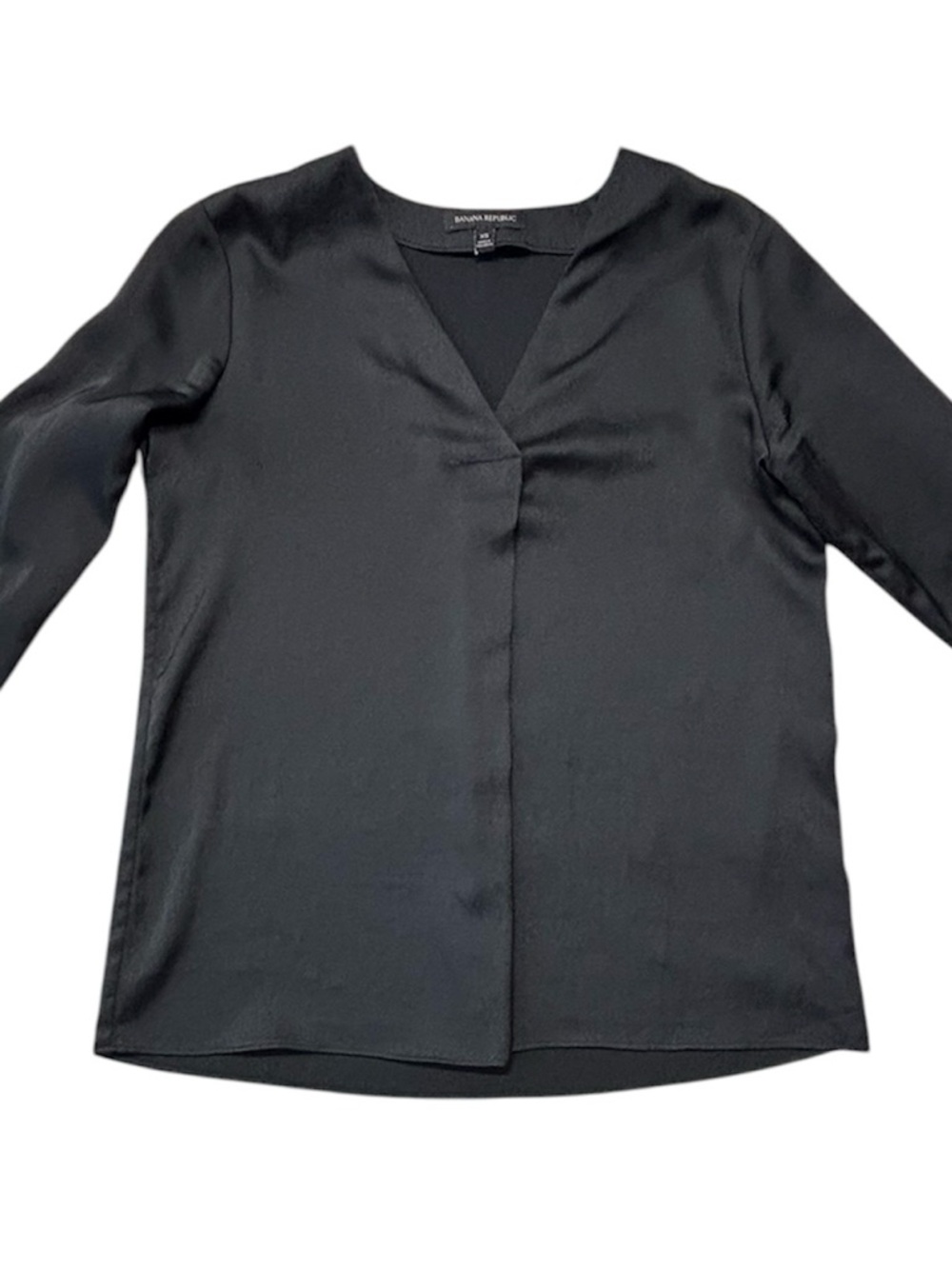 Banana Republic Black Satin Drapey V Neck Blouse XS Work Office Top